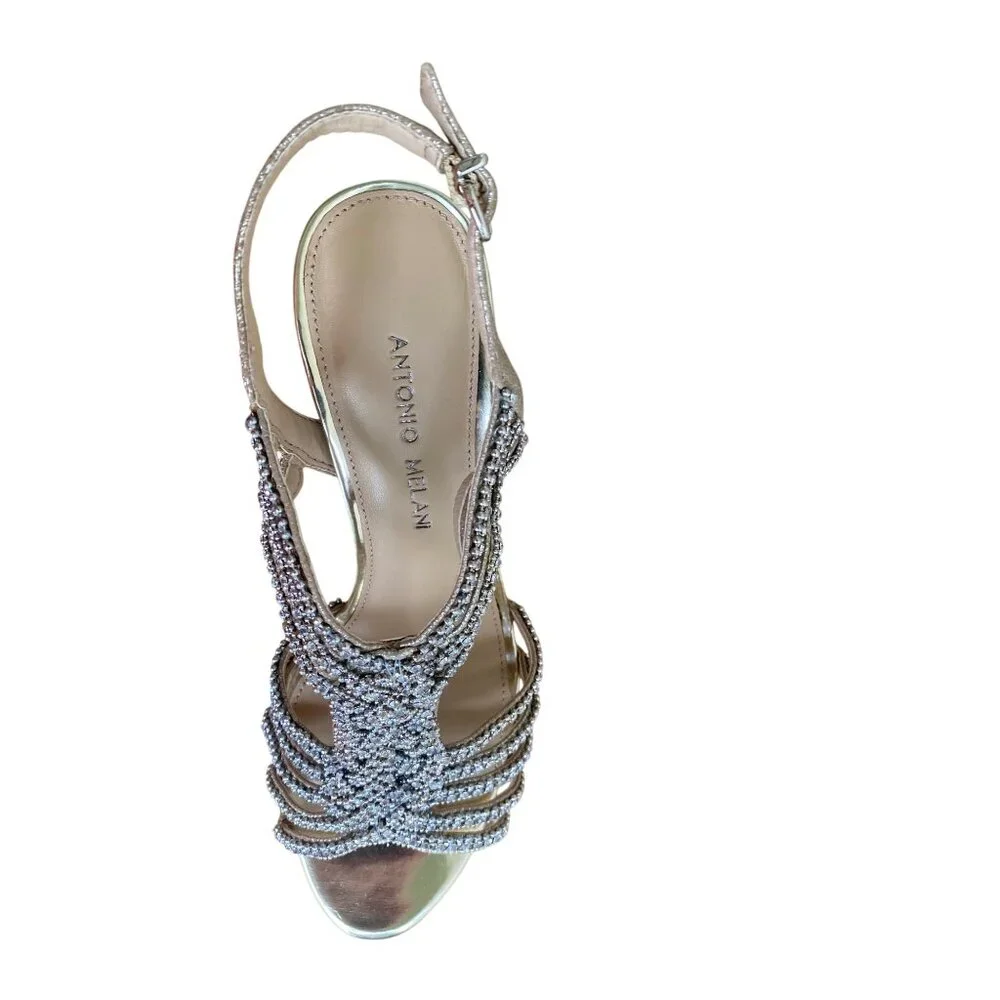 Antonio Melani Marnee Sandals‎ 9M Strappy Rhinestone Slingback Leather Upper NEW